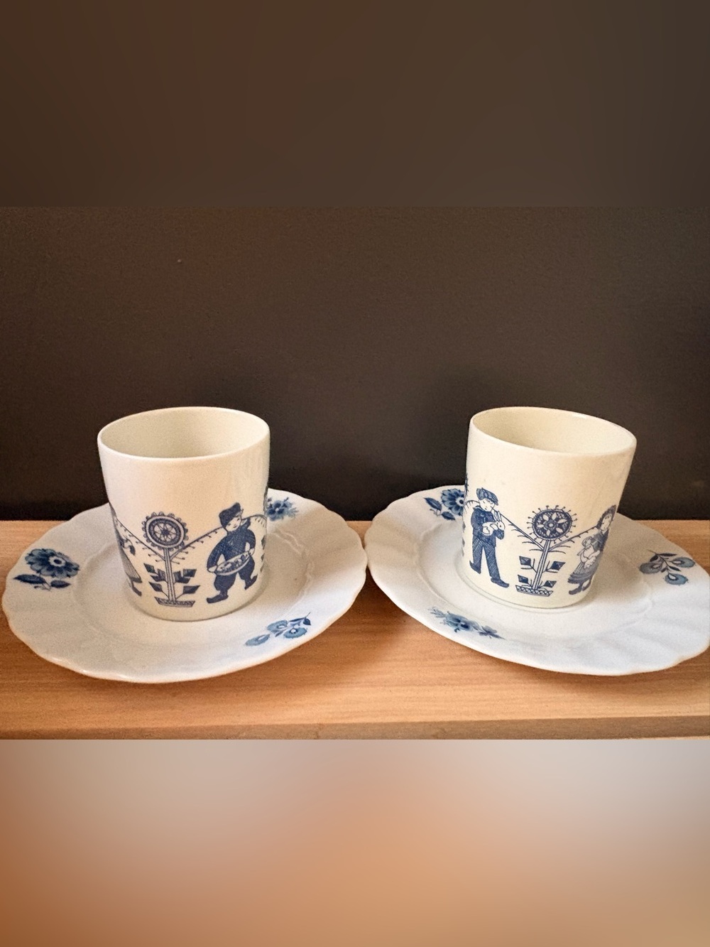 Blue & White Vintage-Style Porcelain Cup and Saucer Set